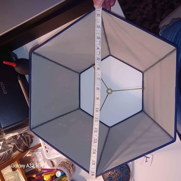 MCM hand pierced and cut blue hexagon paper lampshade - Picture 7 of 10